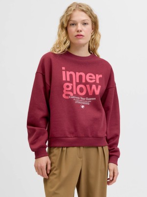 JACK&JONES ORIGINALS JXMIMI RLX LS PRINT CREW SWT Cabernet/Inner glow | Freewear JXMIMI RLX LS PRINT CREW SWT - www.freewear.nl - Freewear