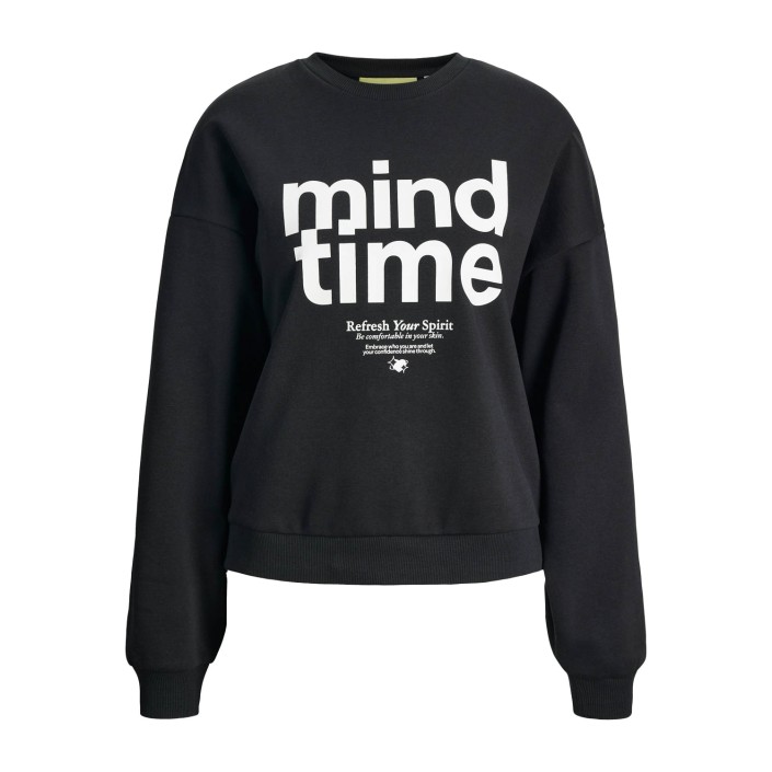 JACK&JONES ORIGINALS JXMIMI RLX LS PRINT CREW SWT Black/Mind time | Freewear JXMIMI RLX LS PRINT CREW SWT - www.freewear.nl - Freewear