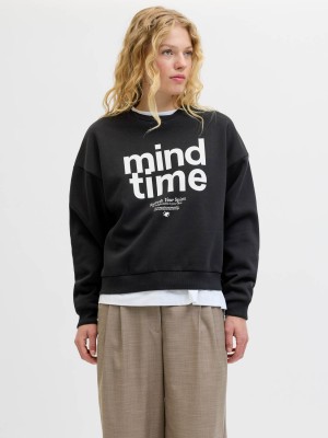 JACK&JONES ORIGINALS JXMIMI RLX LS PRINT CREW SWT Black/Mind time | Freewear JXMIMI RLX LS PRINT CREW SWT - www.freewear.nl - Freewear