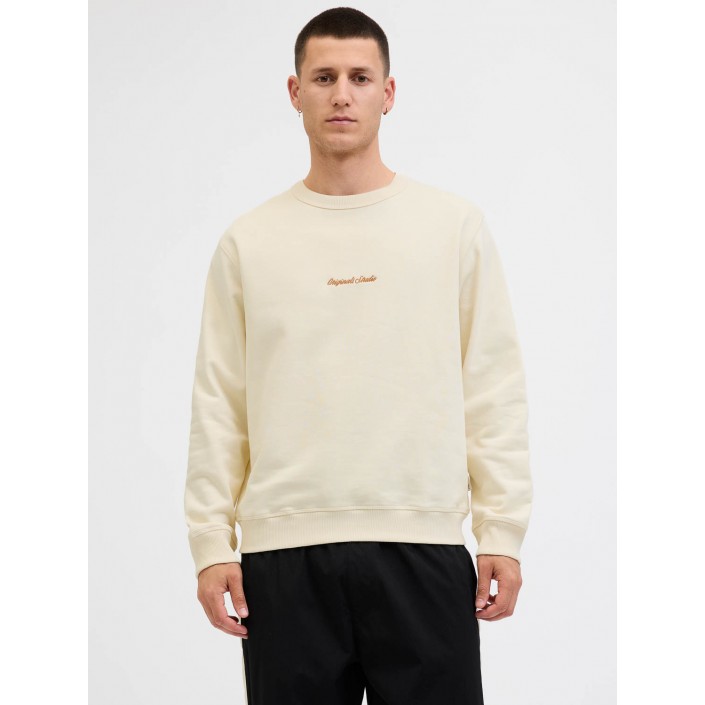 JACK&JONES ORIGINALS JORNORREBRO EMB SWEAT CREW NOOS Antique White | Freewear JORNORREBRO EMB SWEAT CREW NOOS - www.freewear.nl - Freewear