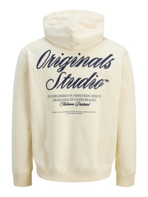 JACK&JONES ORIGINALS JORNORREBRO TYPO BACK SWEAT HOOD SN Antique White | Freewear JORNORREBRO TYPO BACK SWEAT HOOD SN - www.freewear.nl - Freewear