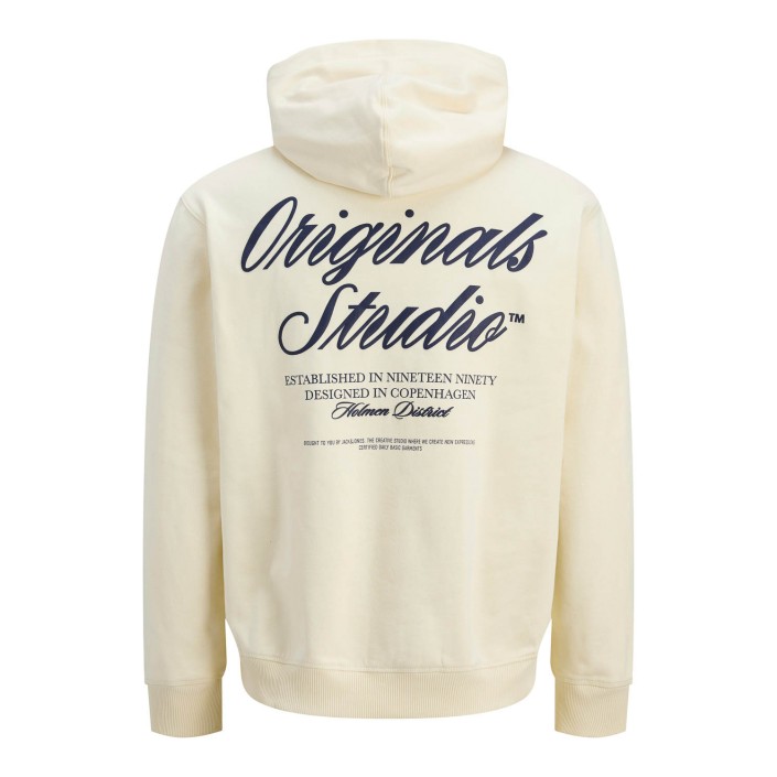 JACK&JONES ORIGINALS JORNORREBRO TYPO BACK SWEAT HOOD SN Antique White | Freewear JORNORREBRO TYPO BACK SWEAT HOOD SN - www.freewear.nl - Freewear