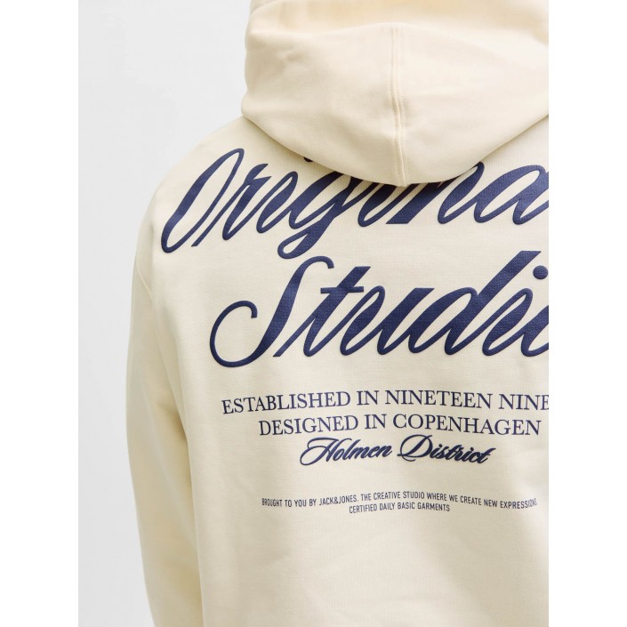 JACK&JONES ORIGINALS JORNORREBRO TYPO BACK SWEAT HOOD SN Antique White | Freewear JORNORREBRO TYPO BACK SWEAT HOOD SN - www.freewear.nl - Freewear