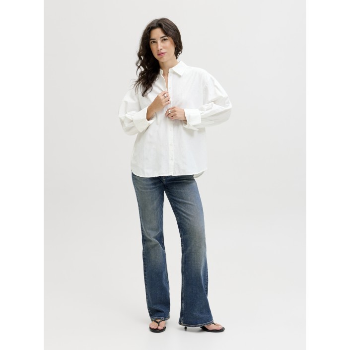 JACK&JONES ORIGINALS JXBELLA RLX SHINE LS SHIRT WVN Blanc de Blanc/SILVER RHINESTONE | Freewear JXBELLA RLX SHINE LS SHIRT WVN - www.freewear.nl - Freewear