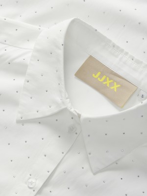 JACK&JONES ORIGINALS JXBELLA RLX SHINE LS SHIRT WVN Blanc de Blanc/SILVER RHINESTONE | Freewear JXBELLA RLX SHINE LS SHIRT WVN - www.freewear.nl - Freewear