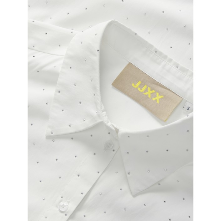 JACK&JONES ORIGINALS JXBELLA RLX SHINE LS SHIRT WVN Blanc de Blanc/SILVER RHINESTONE | Freewear JXBELLA RLX SHINE LS SHIRT WVN - www.freewear.nl - Freewear