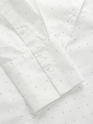 JACK&JONES ORIGINALS JXBELLA RLX SHINE LS SHIRT WVN Blanc de Blanc/SILVER RHINESTONE | Freewear JXBELLA RLX SHINE LS SHIRT WVN - www.freewear.nl - Freewear