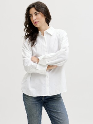 JACK&JONES ORIGINALS JXBELLA RLX SHINE LS SHIRT WVN Blanc de Blanc/SILVER RHINESTONE | Freewear JXBELLA RLX SHINE LS SHIRT WVN - www.freewear.nl - Freewear