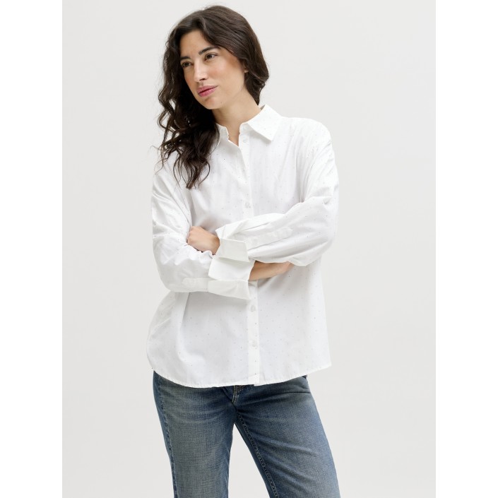JACK&JONES ORIGINALS JXBELLA RLX SHINE LS SHIRT WVN Blanc de Blanc/SILVER RHINESTONE | Freewear JXBELLA RLX SHINE LS SHIRT WVN - www.freewear.nl - Freewear