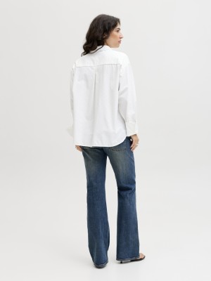 JACK&JONES ORIGINALS JXBELLA RLX SHINE LS SHIRT WVN Blanc de Blanc/SILVER RHINESTONE | Freewear JXBELLA RLX SHINE LS SHIRT WVN - www.freewear.nl - Freewear