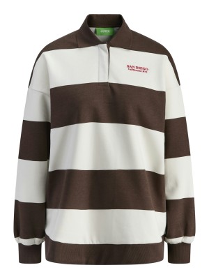 JACK&JONES ORIGINALS JXPALOMA LOOSE LS STRIPE POLO SWT Bracken/Vanilla Ice | Freewear JXPALOMA LOOSE LS STRIPE POLO SWT - www.freewear.nl - Freewear