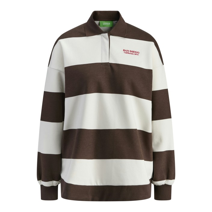 JACK&JONES ORIGINALS JXPALOMA LOOSE LS STRIPE POLO SWT Bracken/Vanilla Ice | Freewear JXPALOMA LOOSE LS STRIPE POLO SWT - www.freewear.nl - Freewear