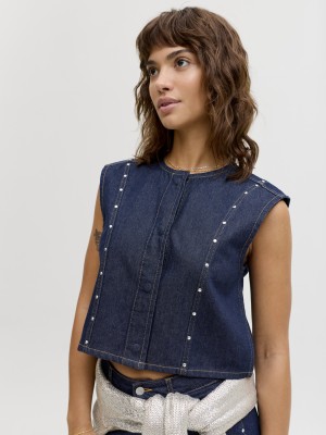 JACK&JONES ORIGINALS JXMAE WAISTCOAT R295 DNM Dark Blue Denim | Freewear JXMAE WAISTCOAT R295 DNM - www.freewear.nl - Freewear