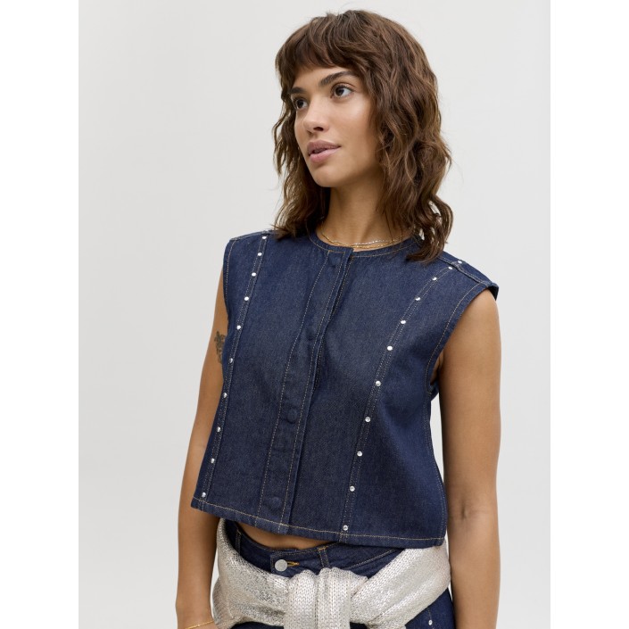 JACK&JONES ORIGINALS JXMAE WAISTCOAT R295 DNM Dark Blue Denim | Freewear JXMAE WAISTCOAT R295 DNM - www.freewear.nl - Freewear