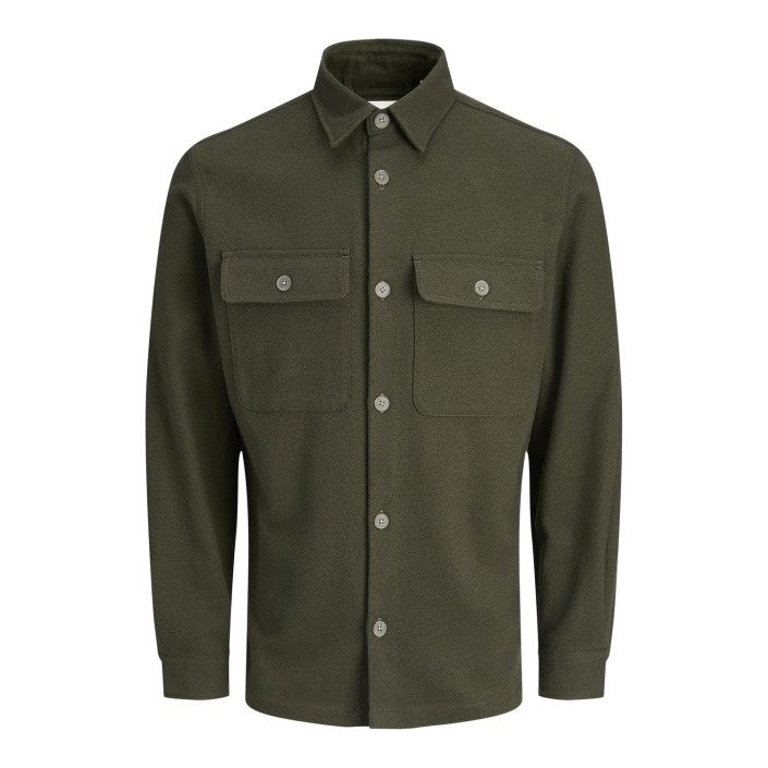 JACK%JONES PREMIUM JPRRAYLE MELANGE SOLID L/S OVERSHIR: Peat | Freewear JPRRAYLE MELANGE SOLID L/S OVERSHIR: - www.freewear.nl - Freewear