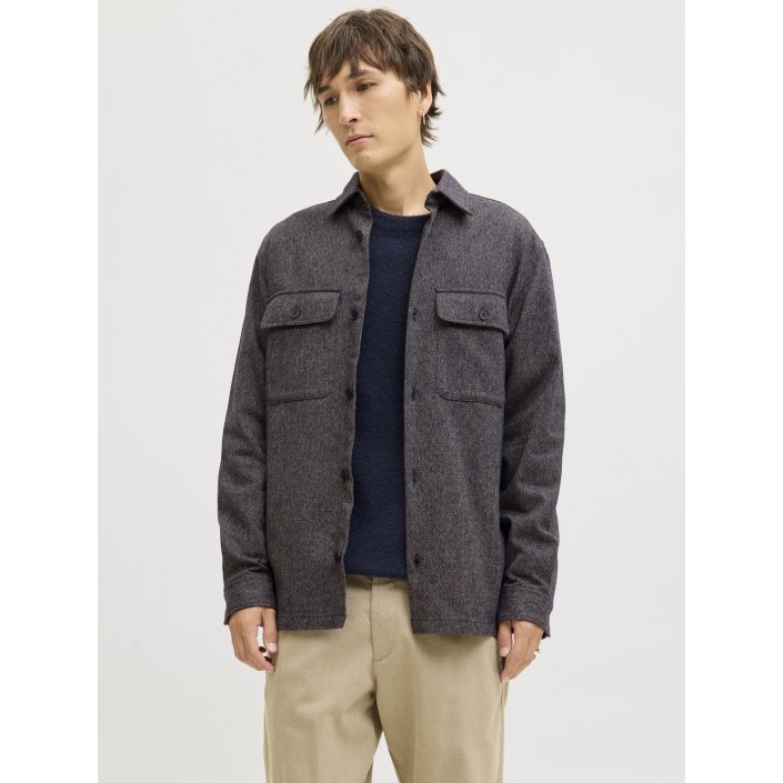 JACK%JONES PREMIUM JPRRAYLE MELANGE SOLID L/S OVERSHIR: Black | Freewear JPRRAYLE MELANGE SOLID L/S OVERSHIR: - www.freewear.nl - Freewear