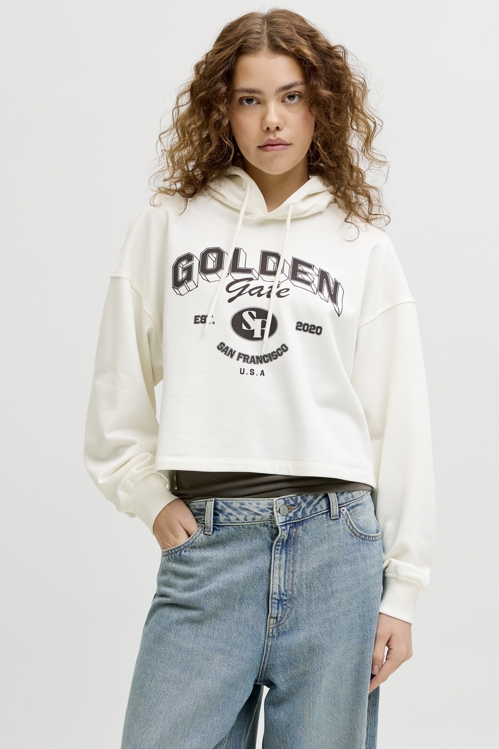 JACK&JONES ORIGINALS JXMERLE RLX SHORT HOOD SWT vanilla ice/golden