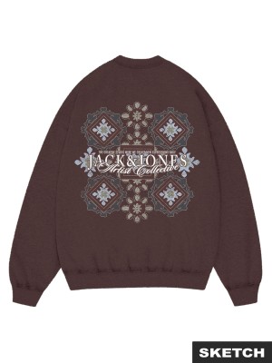 JACK&JONES ORIGINALS JORBLEECKER AOP BOX SWEAT CREW NECK Deep Mahogany | Freewear JORBLEECKER AOP BOX SWEAT CREW NECK - www.freewear.nl - Freewear