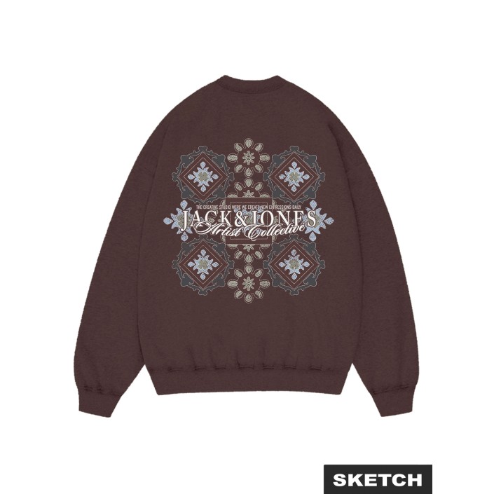 JACK&JONES ORIGINALS JORBLEECKER AOP BOX SWEAT CREW NECK Deep Mahogany | Freewear JORBLEECKER AOP BOX SWEAT CREW NECK - www.freewear.nl - Freewear