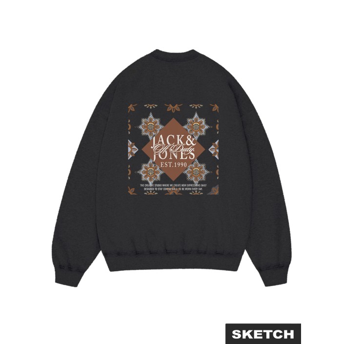 JACK&JONES ORIGINALS JORBLEECKER AOP BOX SWEAT CREW NECK Black | Freewear JORBLEECKER AOP BOX SWEAT CREW NECK - www.freewear.nl - Freewear