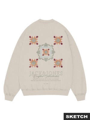 JACK&JONES ORIGINALS JORBLEECKER AOP BOX SWEAT CREW NECK Antique White | Freewear JORBLEECKER AOP BOX SWEAT CREW NECK - www.freewear.nl - Freewear