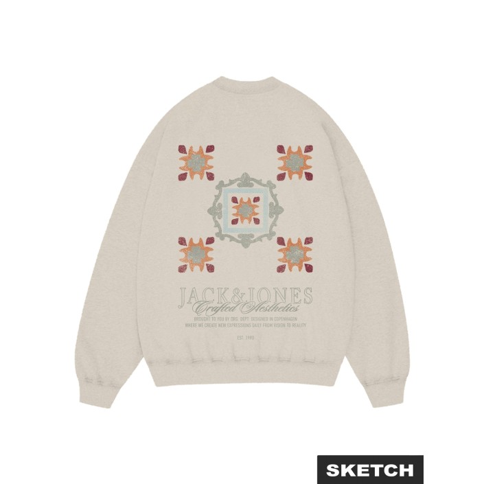 JACK&JONES ORIGINALS JORBLEECKER AOP BOX SWEAT CREW NECK Antique White | Freewear JORBLEECKER AOP BOX SWEAT CREW NECK - www.freewear.nl - Freewear