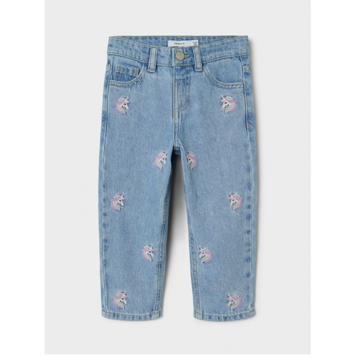 NAME IT MINI NMFBELLA MOM EMB JEANS 3285-BE NOOS Light Blue Denim/ROSE | Freewear NMFBELLA MOM EMB JEANS 3285-BE NOOS - www.freewear.nl - Freewear