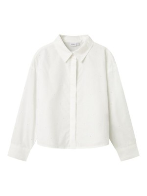 NAME IT KIDS NKFOLARA LS SHORT LOOSE SHIRT Bright White/STUDS | Freewear NKFOLARA LS SHORT LOOSE SHIRT - www.freewear.nl - Freewear