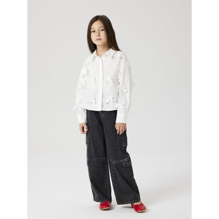 NAME IT KIDS NKFOLARA LS SHORT LOOSE SHIRT Bright White/BOW | Freewear NKFOLARA LS SHORT LOOSE SHIRT - www.freewear.nl - Freewear
