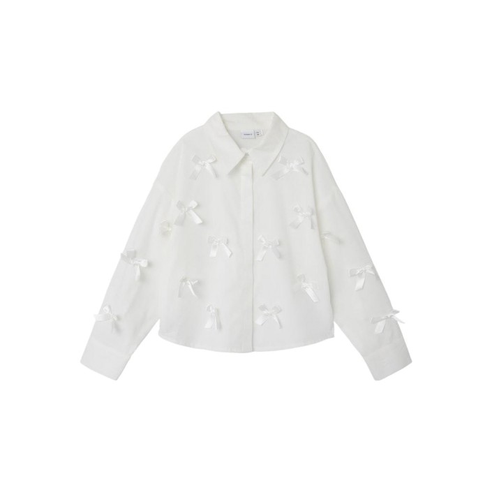 NAME IT KIDS NKFOLARA LS SHORT LOOSE SHIRT Bright White/BOW | Freewear NKFOLARA LS SHORT LOOSE SHIRT - www.freewear.nl - Freewear