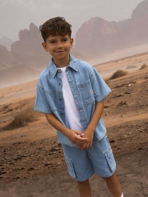 NAME IT KIDS NKMFELIX SS DNM SHIRT 3950-KY H Light Blue Denim/STRIPES | Freewear NKMFELIX SS DNM SHIRT 3950-KY H - www.freewear.nl - Freewear