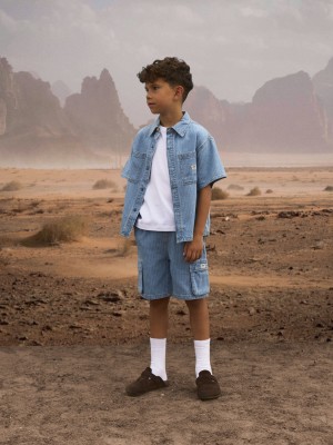 NAME IT KIDS NKMFELIX SS DNM SHIRT 3950-KY H Light Blue Denim/STRIPES | Freewear NKMFELIX SS DNM SHIRT 3950-KY H - www.freewear.nl - Freewear