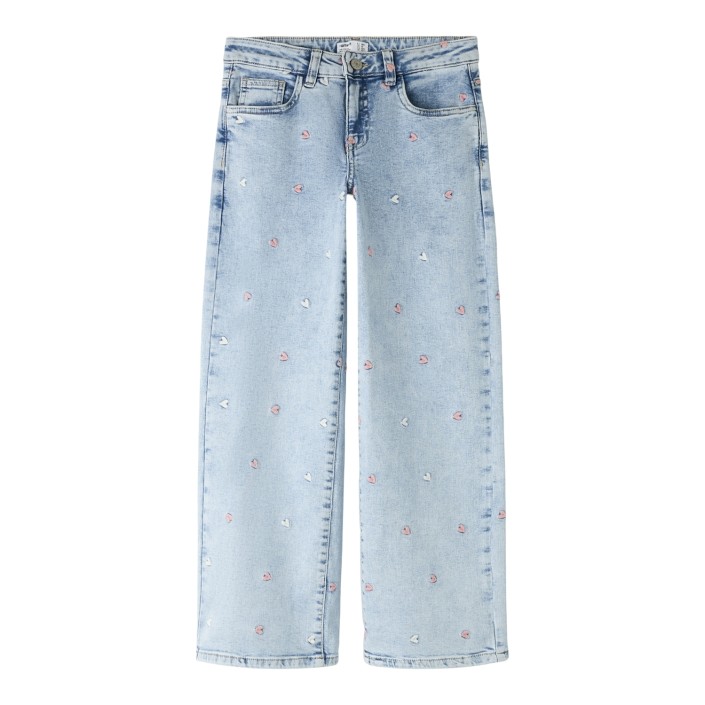NAME IT KIDS NKFROSE WIDE EMB JEANS 2010-FR NOOS Light Blue Bleached Denim/HEART | Freewear NKFROSE WIDE EMB JEANS 2010-FR NOOS - www.freewear.nl - Freewear