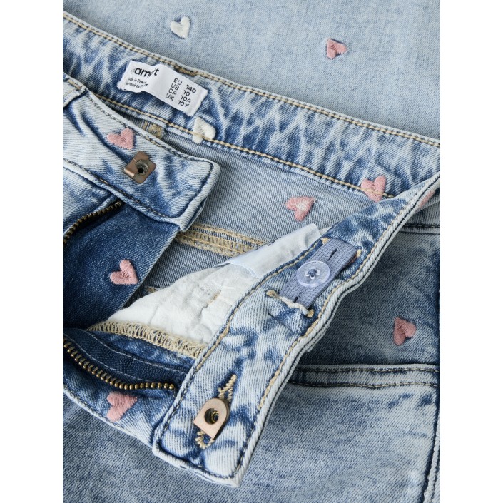 NAME IT KIDS NKFROSE WIDE EMB JEANS 2010-FR NOOS Light Blue Bleached Denim/HEART | Freewear NKFROSE WIDE EMB JEANS 2010-FR NOOS - www.freewear.nl - Freewear