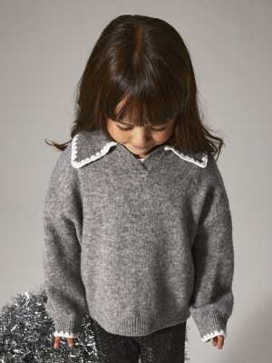 NAME IT MINI NMFRIKASA LS KNIT POLO Grey Melange | Freewear NMFRIKASA LS KNIT POLO - www.freewear.nl - Freewear