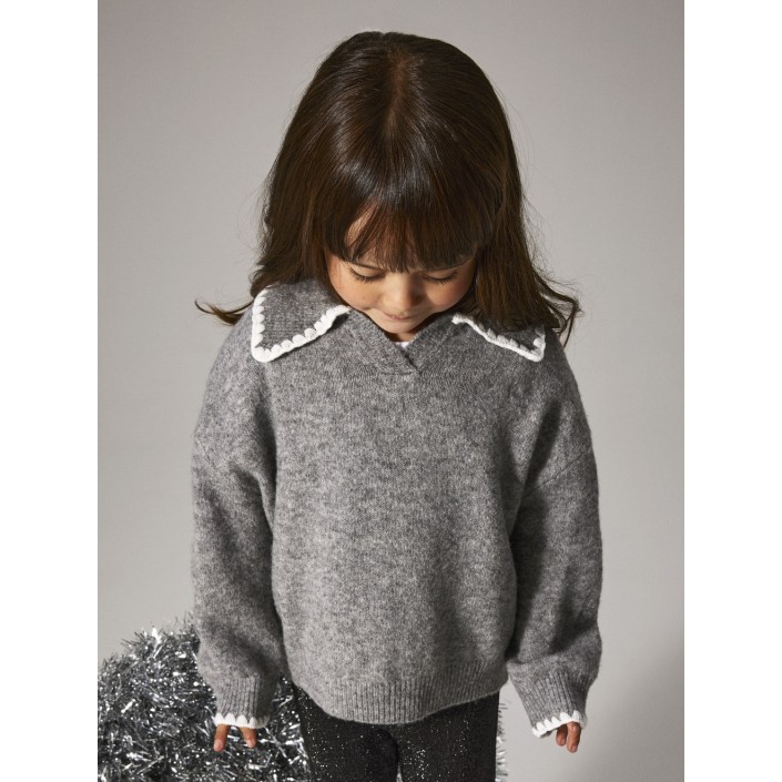NAME IT MINI NMFRIKASA LS KNIT POLO Grey Melange | Freewear NMFRIKASA LS KNIT POLO - www.freewear.nl - Freewear