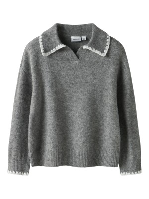 NAME IT MINI NMFRIKASA LS KNIT POLO Grey Melange | Freewear NMFRIKASA LS KNIT POLO - www.freewear.nl - Freewear