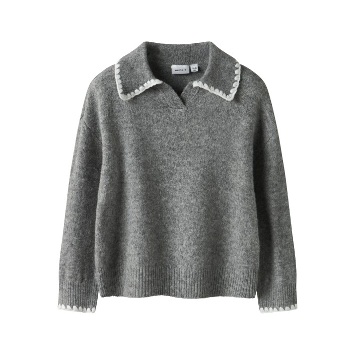 NAME IT MINI NMFRIKASA LS KNIT POLO Grey Melange | Freewear NMFRIKASA LS KNIT POLO - www.freewear.nl - Freewear