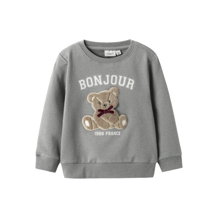 NAME IT MINI NMFREAR LS SWEAT BRU Grey Melange | Freewear NMFREAR LS SWEAT BRU - www.freewear.nl - Freewear