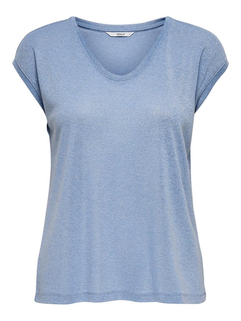 ONLY ONLSILVERY S/S V NECK LUREX TOP JRS NOOS Dames Top - Maat XS