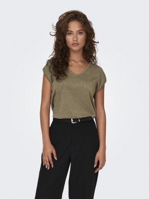 Only ONLSILVERY S/S V NECK LUREX TOP JRS: Falcon/TONE IN TONE LUREX | Freewear ONLSILVERY S/S V NECK LUREX TOP JRS: - www.freewear.nl - Freewear