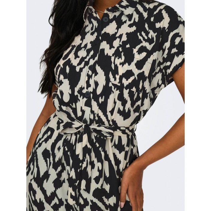 Only ONLHANNOVER S/S SHIRT DRESS NOOS WV: Birch/BLACK GRAPHIC | Freewear ONLHANNOVER S/S SHIRT DRESS NOOS WV: - www.freewear.nl - Freewear