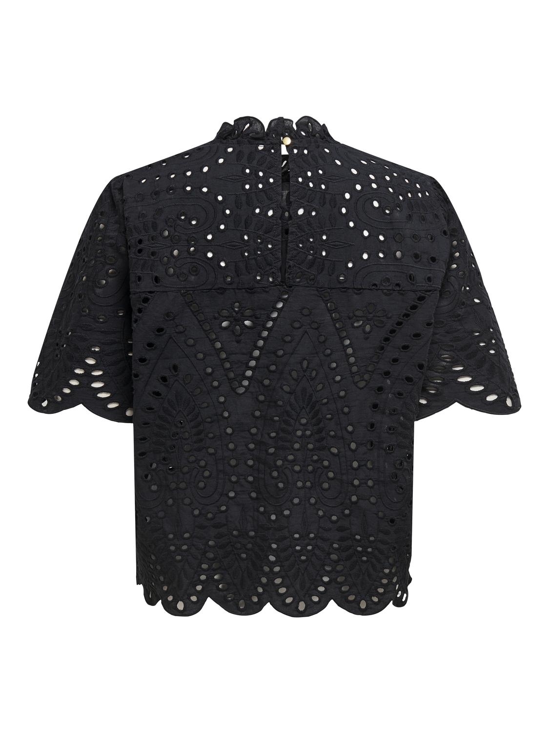 Only Nyla Life SS Anglaise Top WVN Black ZWART XL