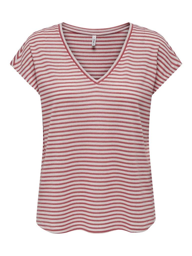 Only Onlcannes S/s V-Neck Glitter Rose White Stripes ROSE M