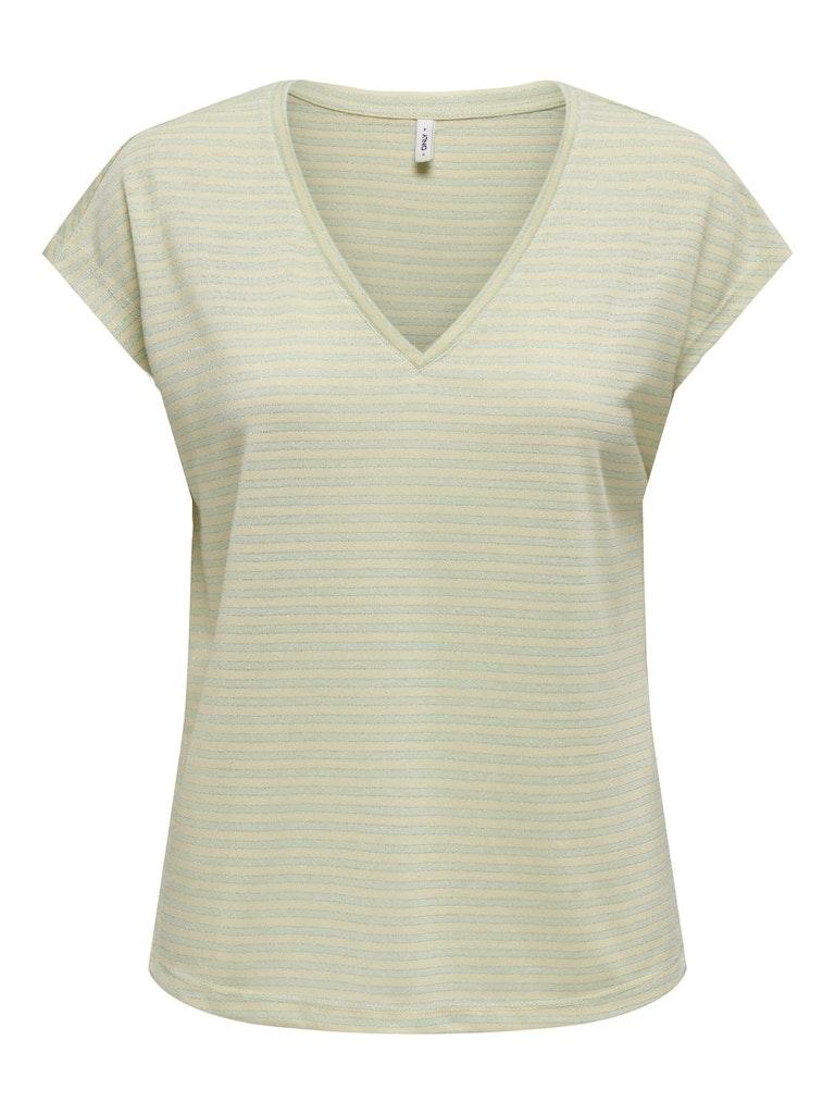 Only Onlcannes S/s V-Neck Glitter Green White Stripes GROEN XS