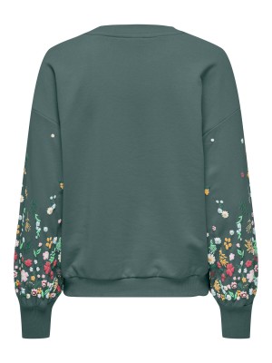 Only ONLBROOKE L/S O-NECK FLOWER SWT NOO: Balsam Green/Sleeve multi flower | Freewear ONLBROOKE L/S O-NECK FLOWER SWT NOO: - www.freewear.nl - Freewear