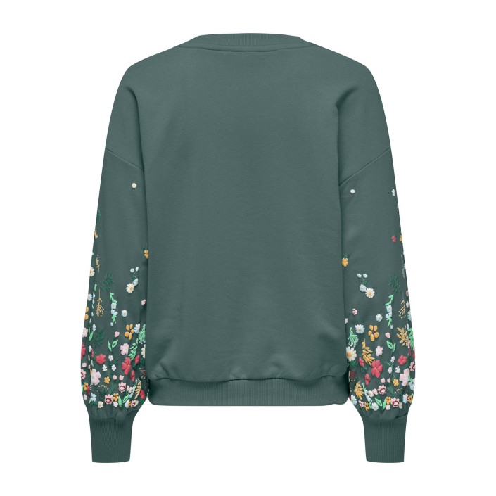 Only ONLBROOKE L/S O-NECK FLOWER SWT NOO: Balsam Green/Sleeve multi flower | Freewear ONLBROOKE L/S O-NECK FLOWER SWT NOO: - www.freewear.nl - Freewear