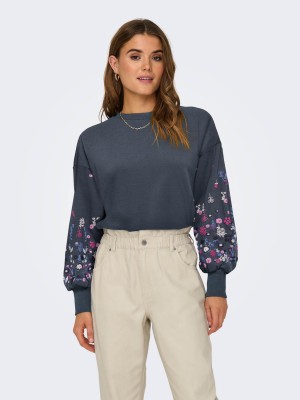 Only ONLBROOKE L/S O-NECK FLOWER SWT NOO: Ombre Blue/SLEEVE FLOWER PRINT | Freewear ONLBROOKE L/S O-NECK FLOWER SWT NOO: - www.freewear.nl - Freewear