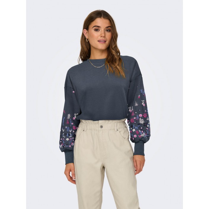 Only ONLBROOKE L/S O-NECK FLOWER SWT NOO: Ombre Blue/SLEEVE FLOWER PRINT | Freewear ONLBROOKE L/S O-NECK FLOWER SWT NOO: - www.freewear.nl - Freewear