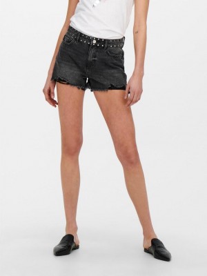 Only ONLPACY HW STUDDED DNM SHORTS BJ Black Denim | Freewear ONLPACY HW STUDDED DNM SHORTS BJ - www.freewear.nl - Freewear